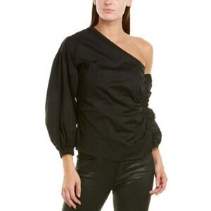 1 State Super Bloom Blouse Top One Shouldered Ruffles Black Size 0 NEW